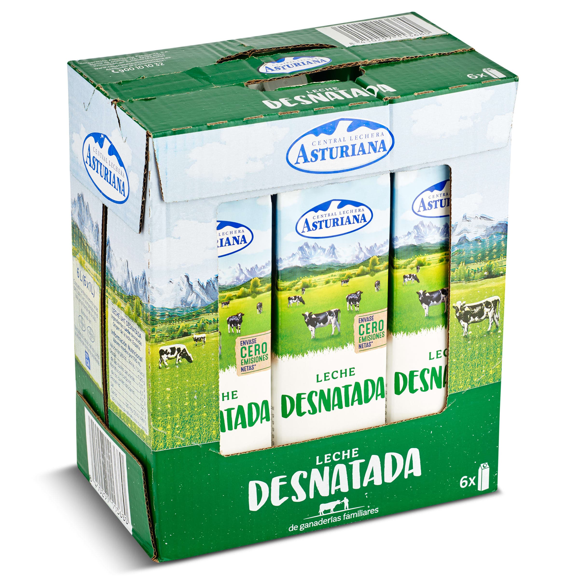 Leche desnatada Central Lechera Asturiana pack 6 x 1 L
