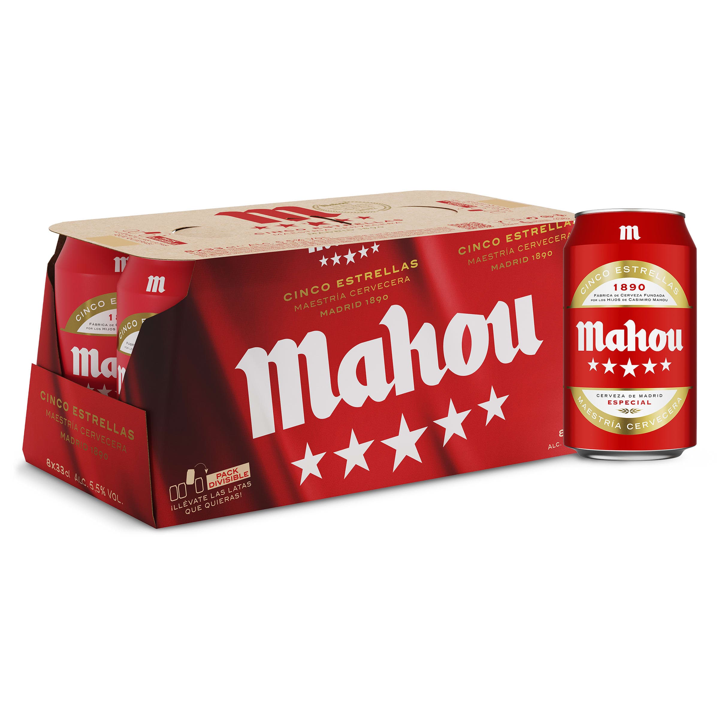 Cerveza Mahou 5 Estrellas pack 8 x 33 cl