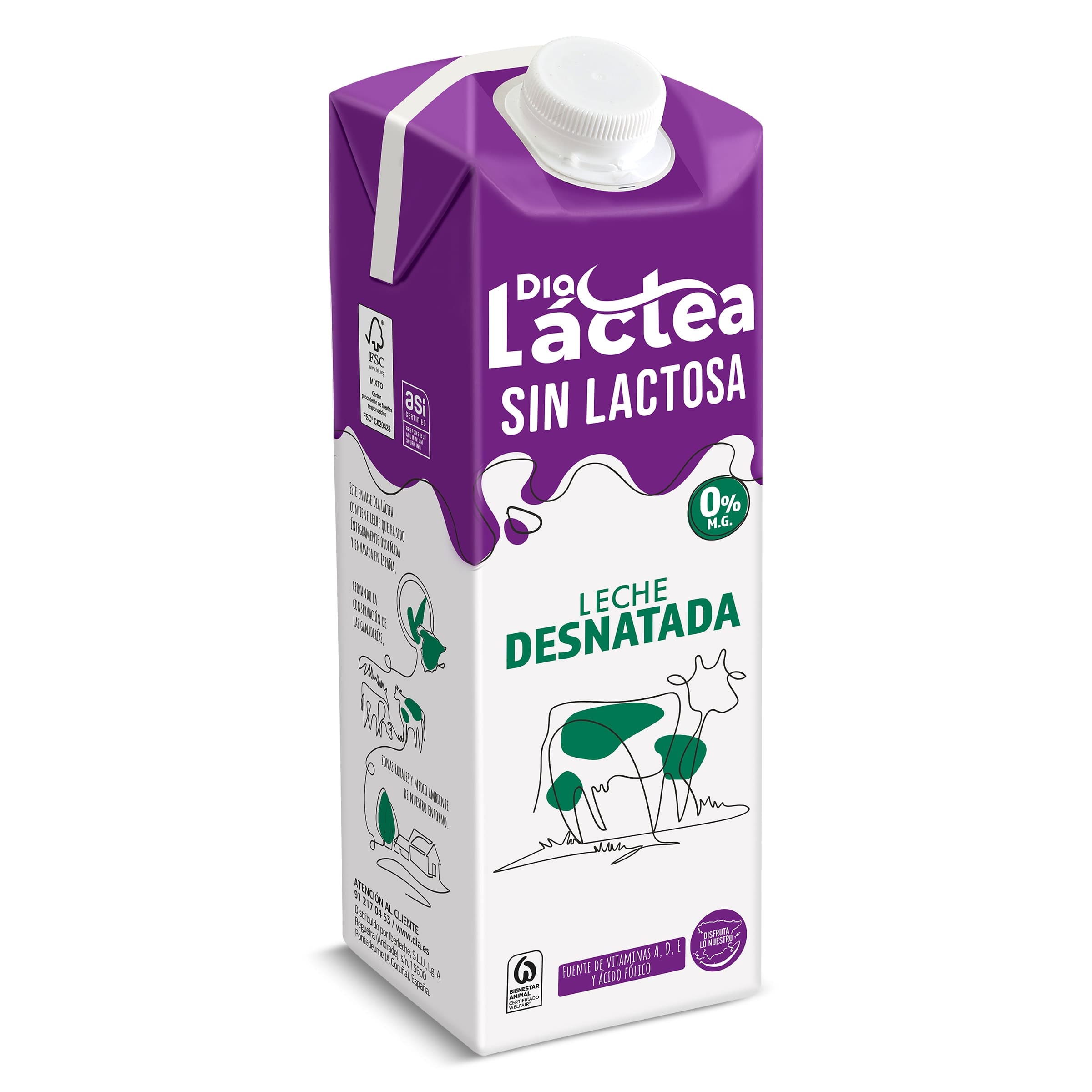Leche desnatada sin lactosa Dia Láctea 1 L