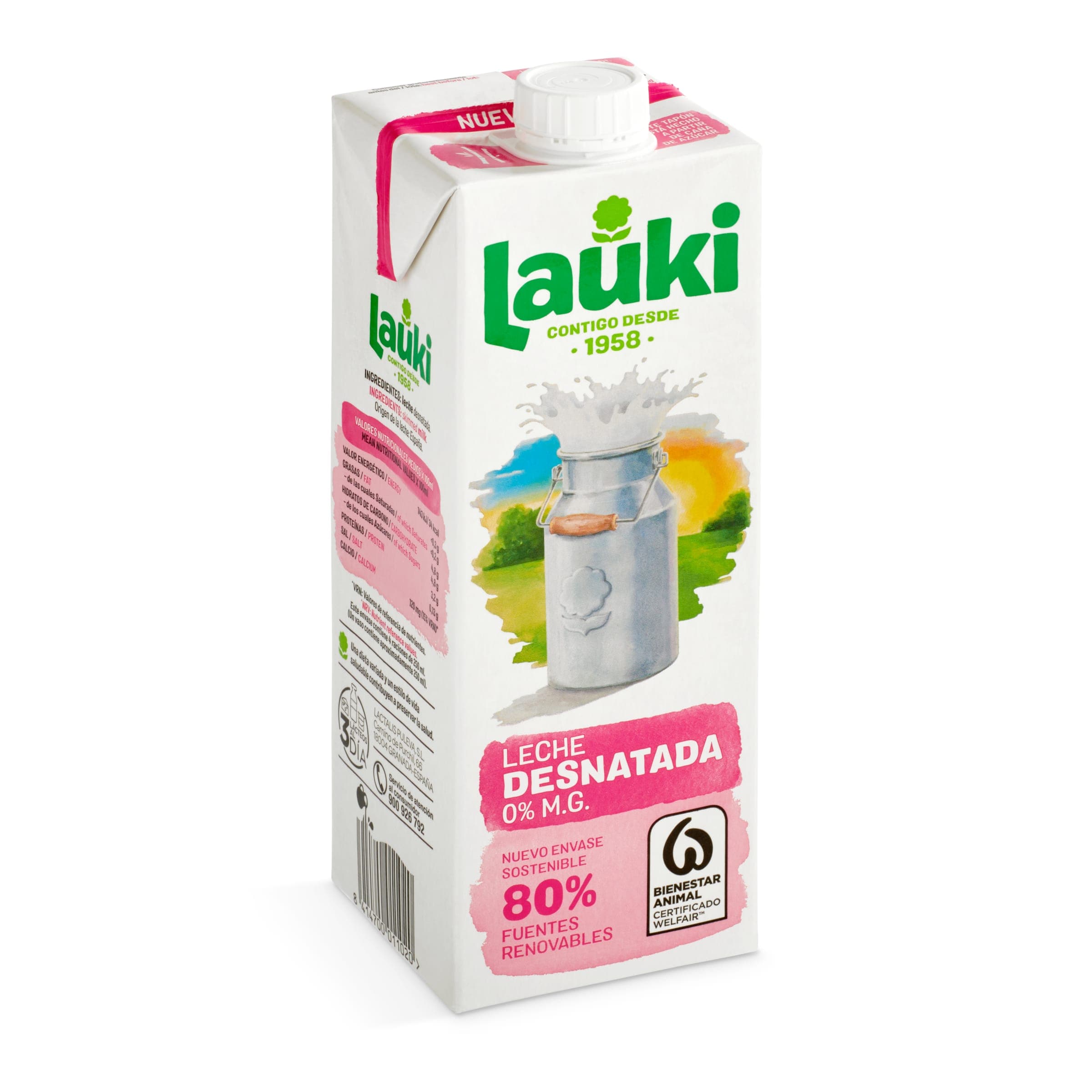Leche desnatada Lauki 1 L