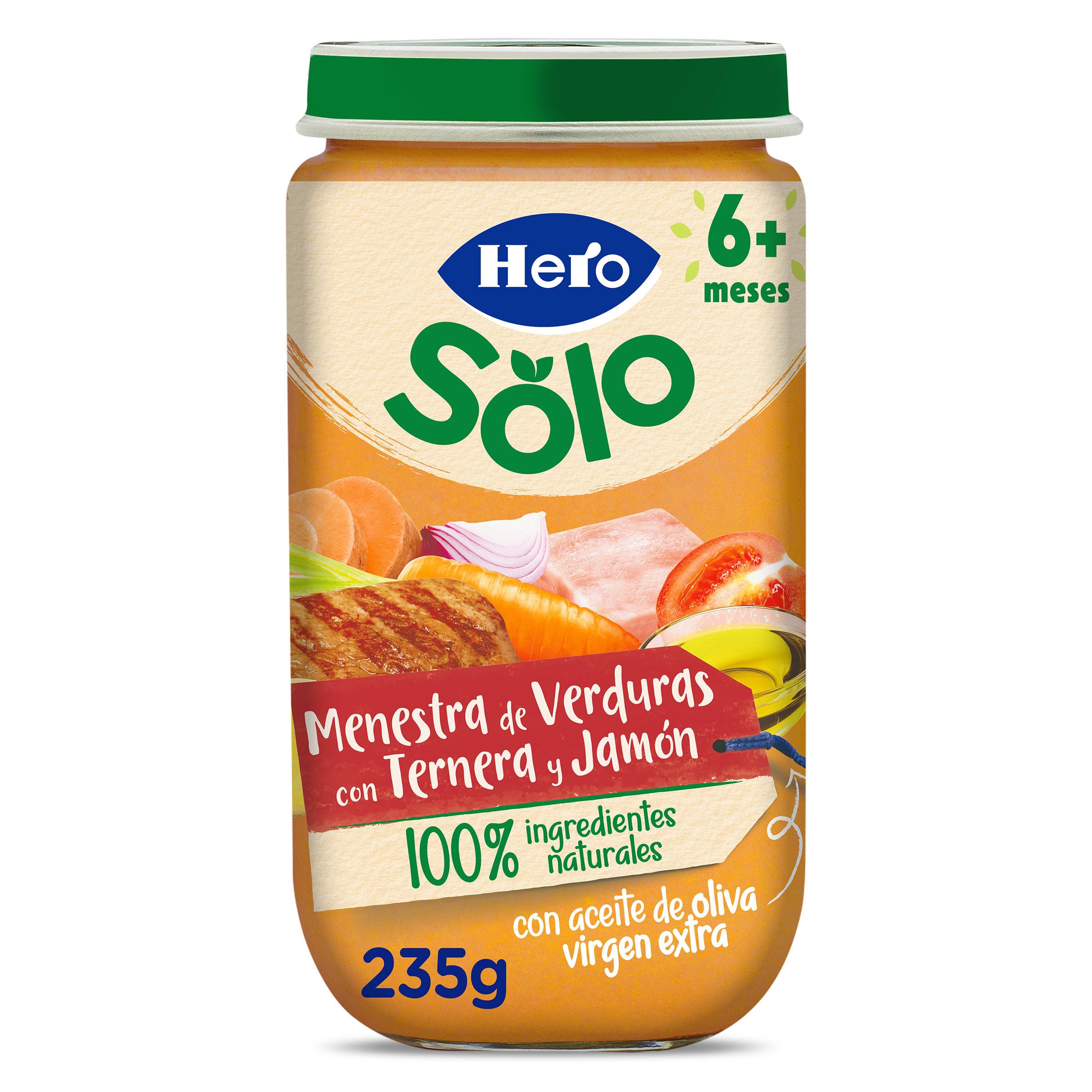 Puré de menestra de verduras con jamón y ternera Hero frasco 235 g