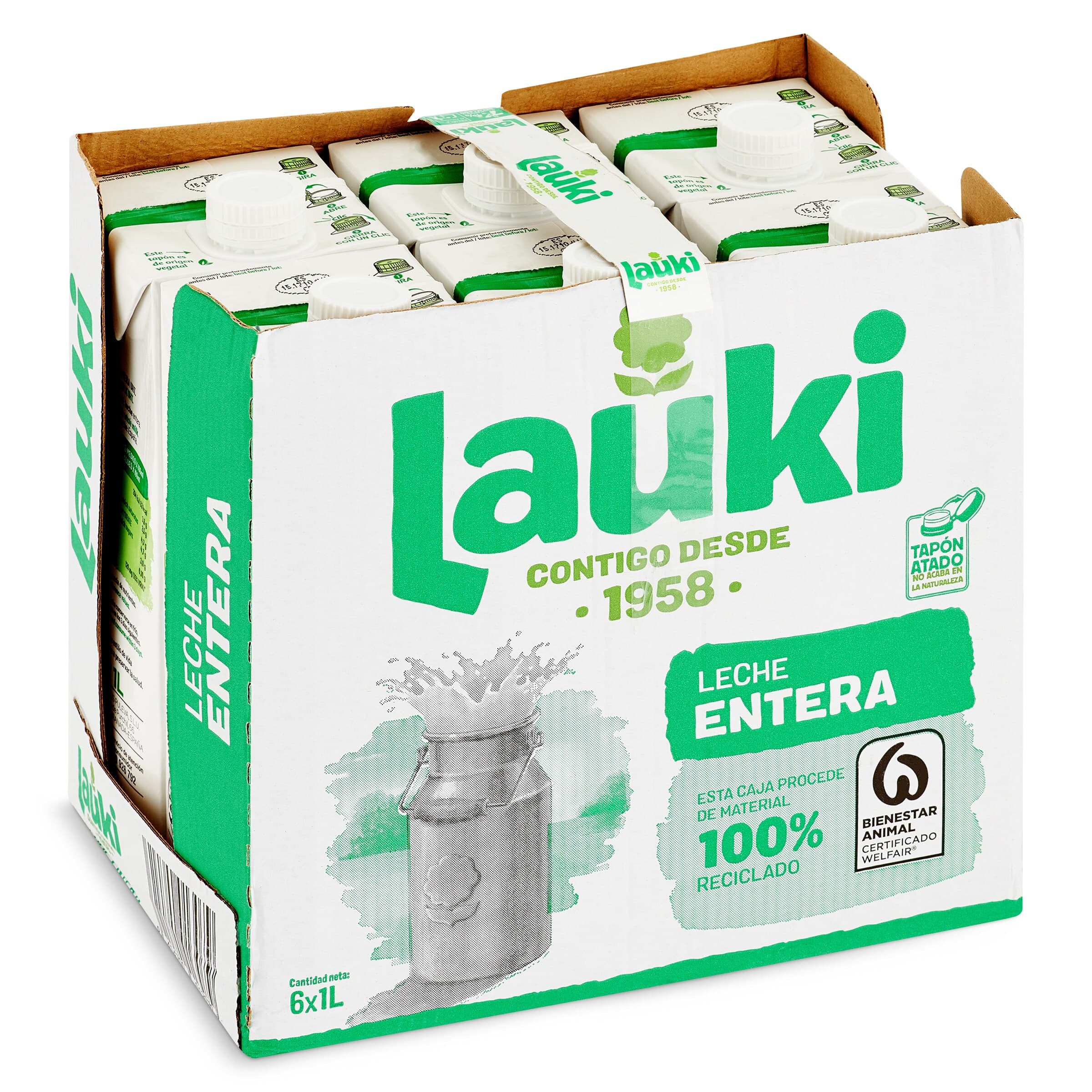 Leche entera Lauki pack 6 x 1 L