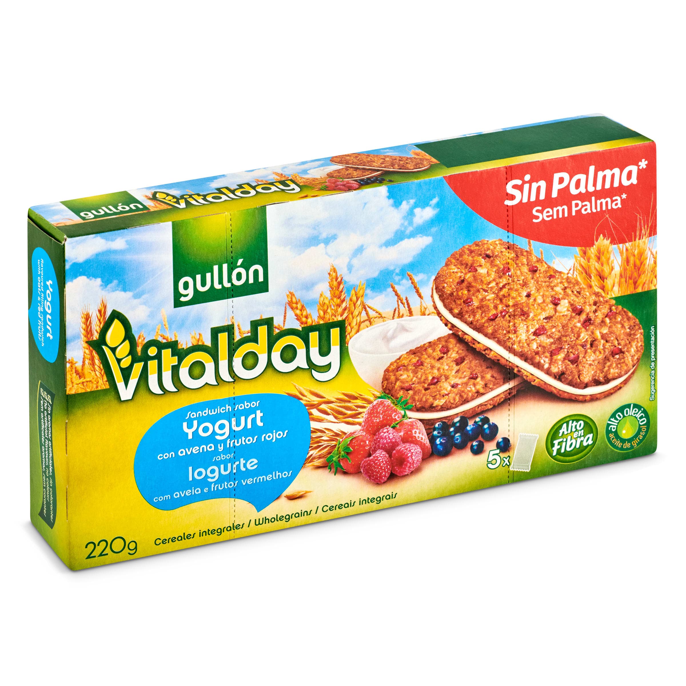 Galletas sándwich yogurt y frutos rojos Gullón Vitalday caja 220 g