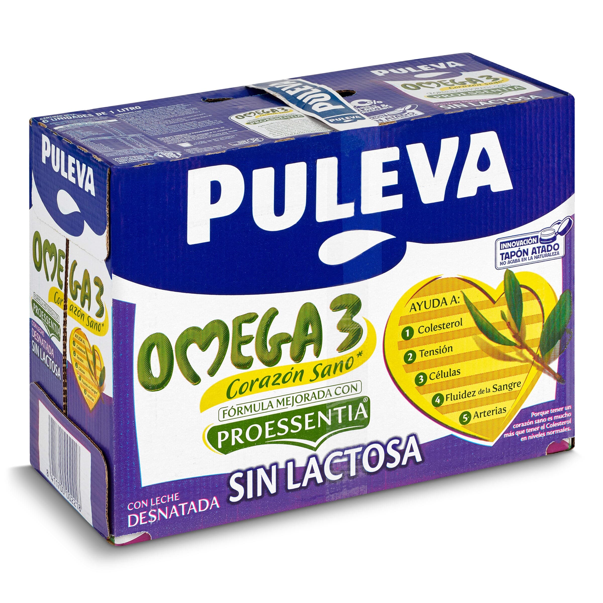Bebida láctea omega 3 sin lactosa Puleva pack 6 x 1 L
