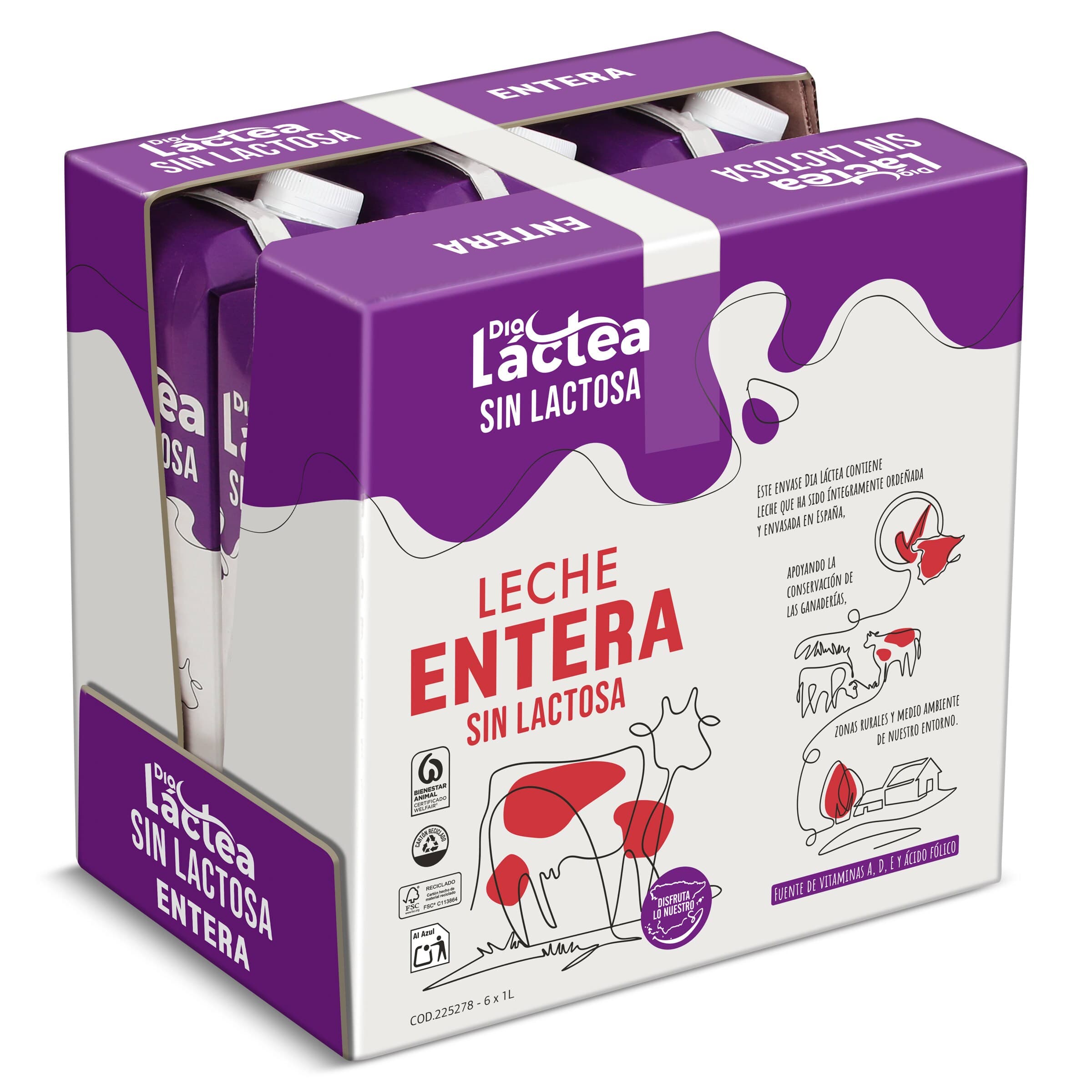 Leche entera sin lactosa Dia Láctea pack 6 x 1 L