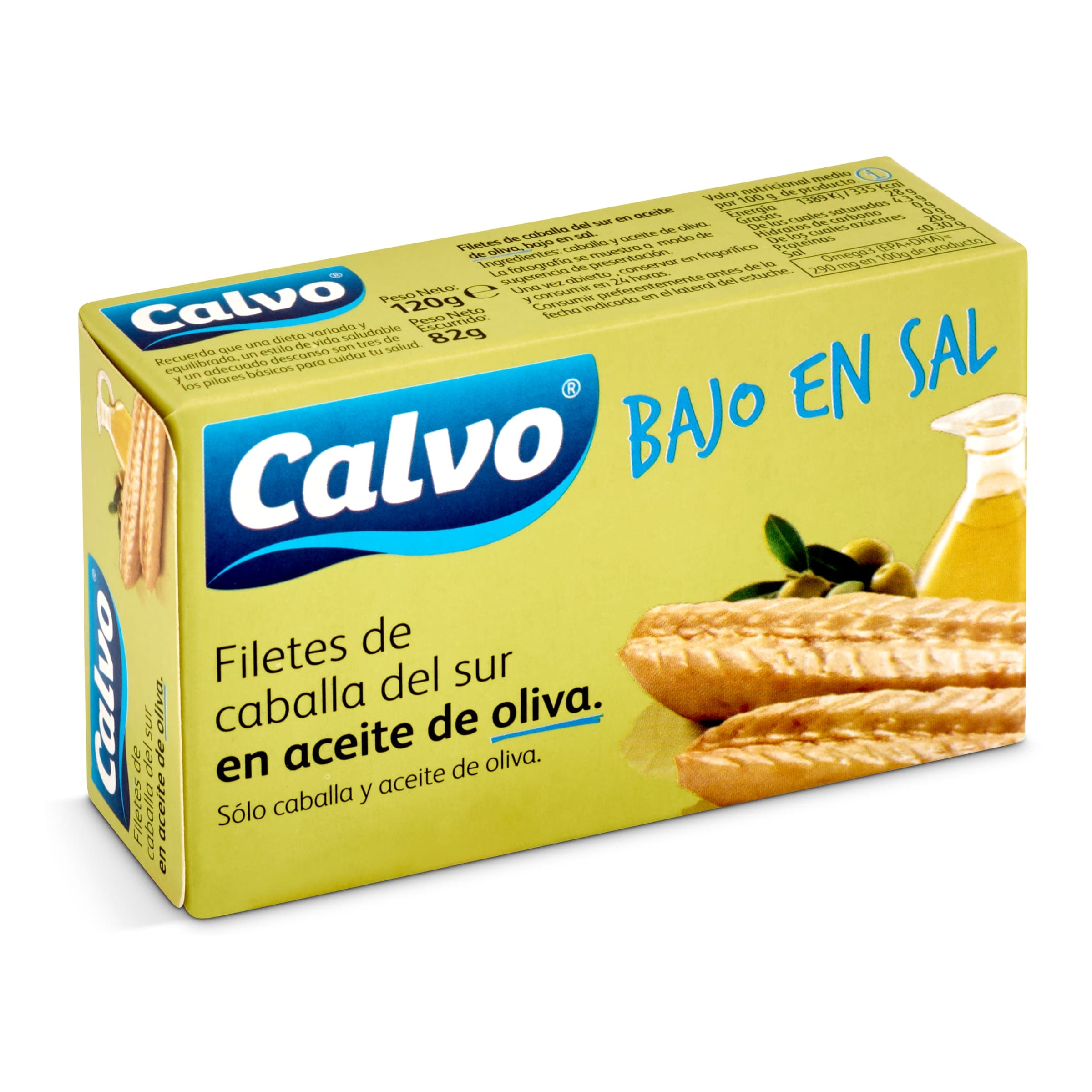 Filetes de caballa en aceite de oliva bajo en sal Calvo 82 g