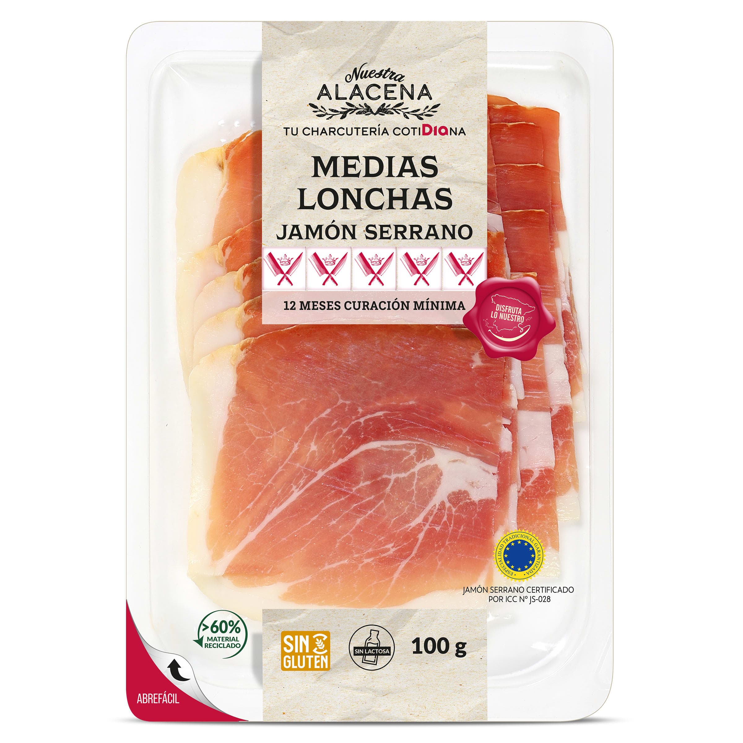 Jamón serrano medias lonchas Dia Nuestra Alacena 100 g