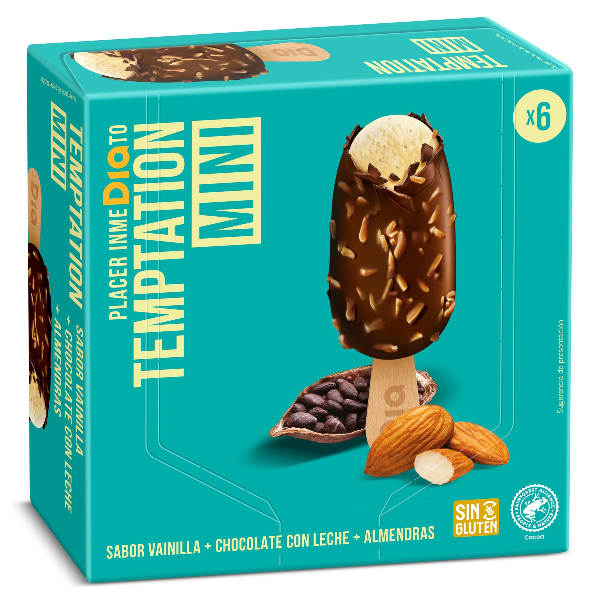 Helado mini bombón almendrado 6 unidades Temptation de Dia caja 216 g