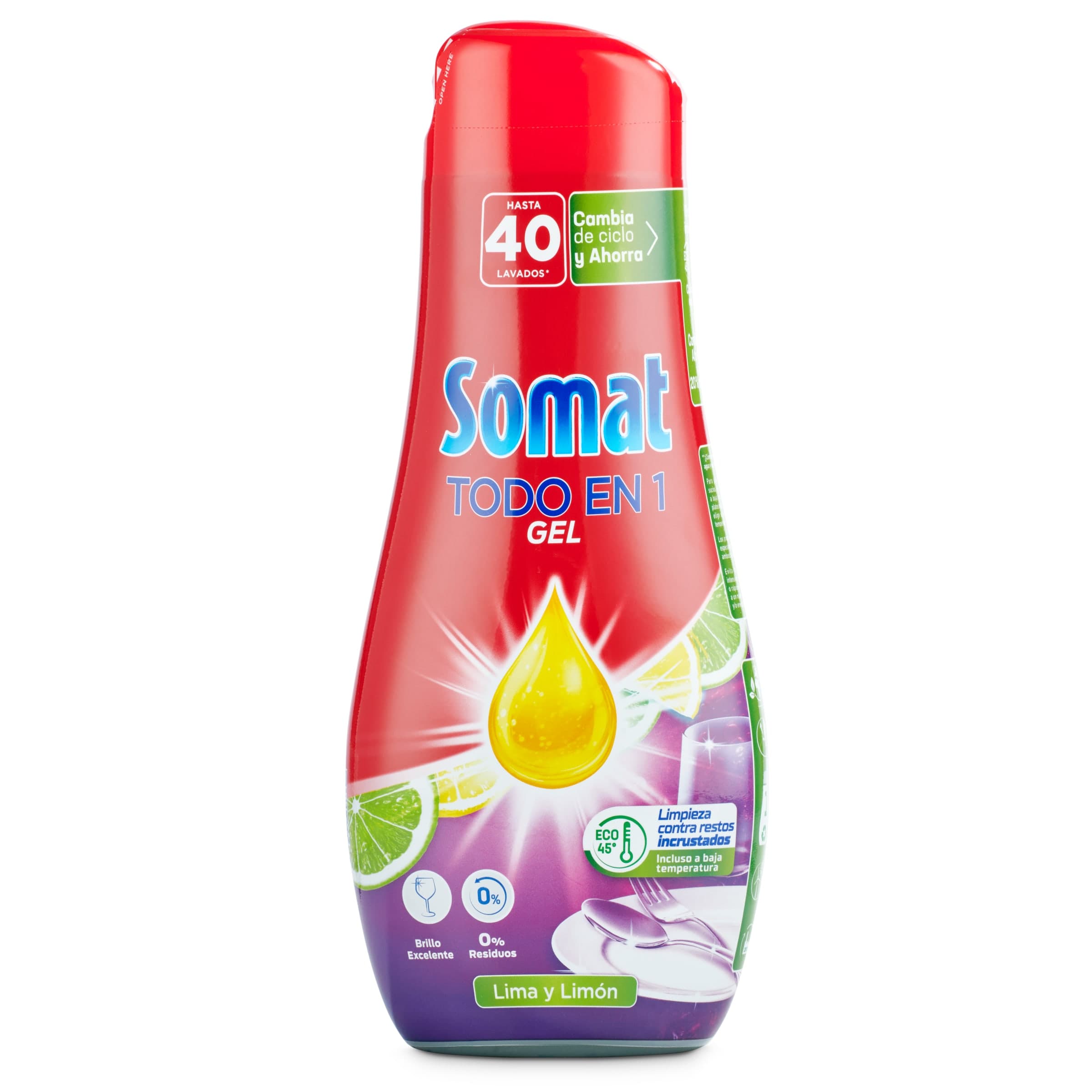 Lavavajillas máquina todo en 1 limón Somat botella 40 lavados 640 ml