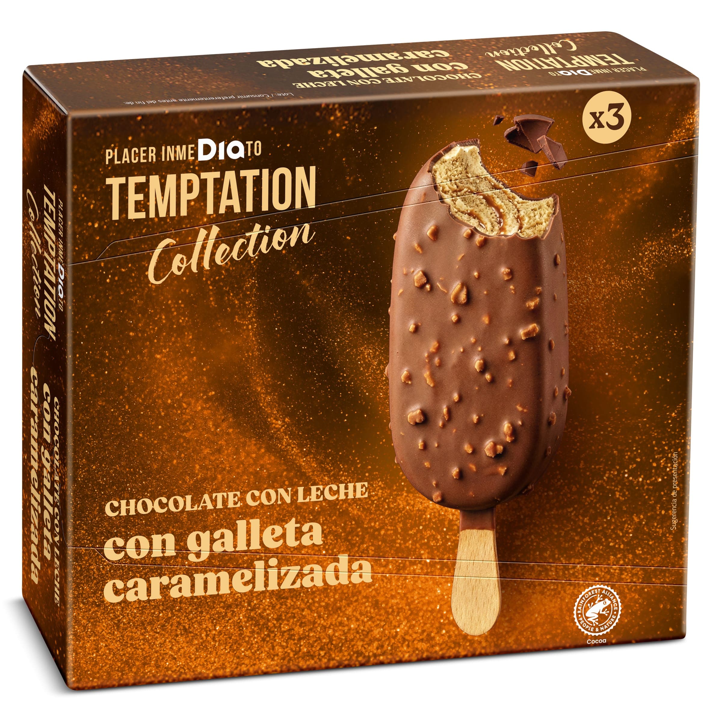 Helado bombón galleta y caramelo Dia Temptation 3 x 71 g