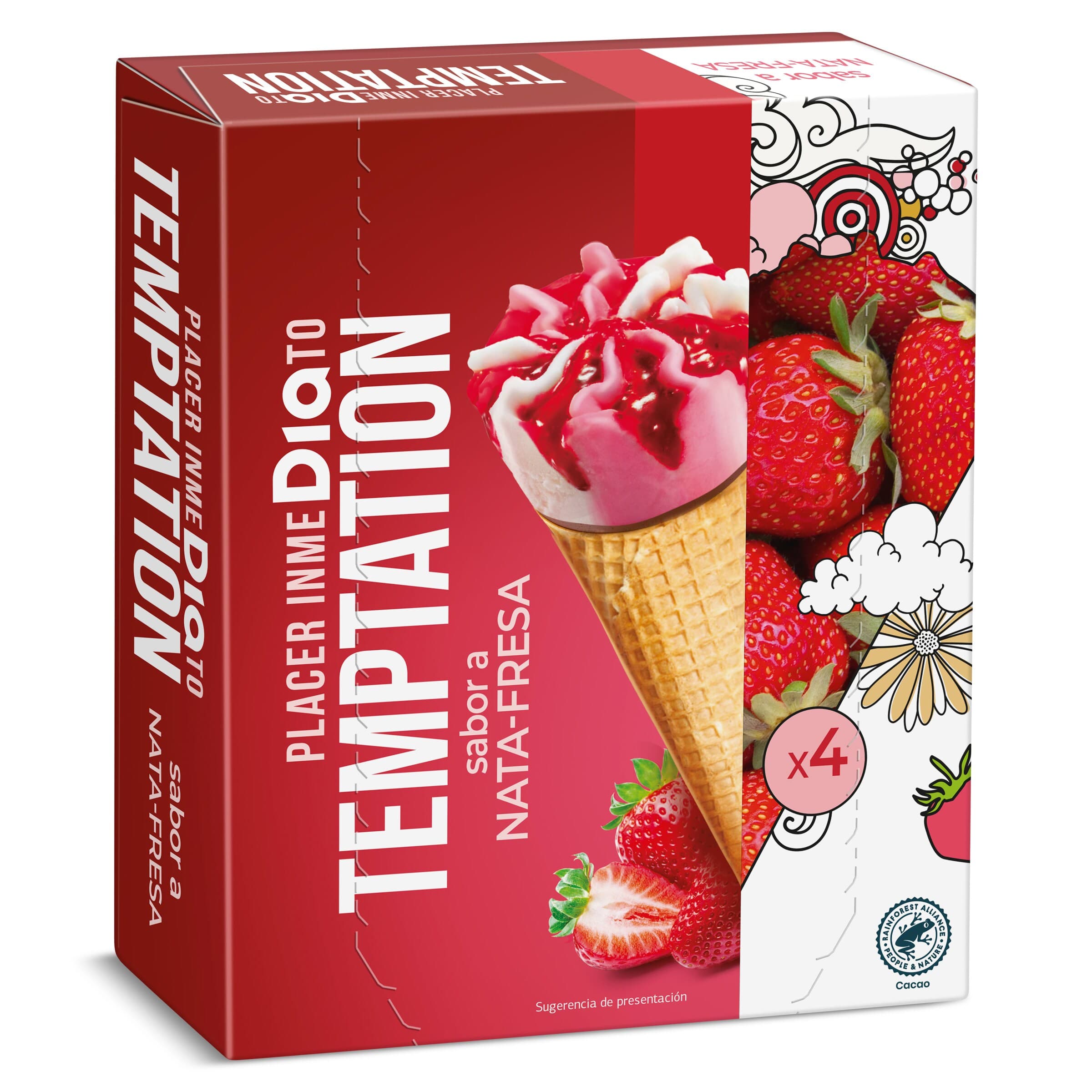 Helado cono nata y fresa Dia Temptation 4 x 68 g