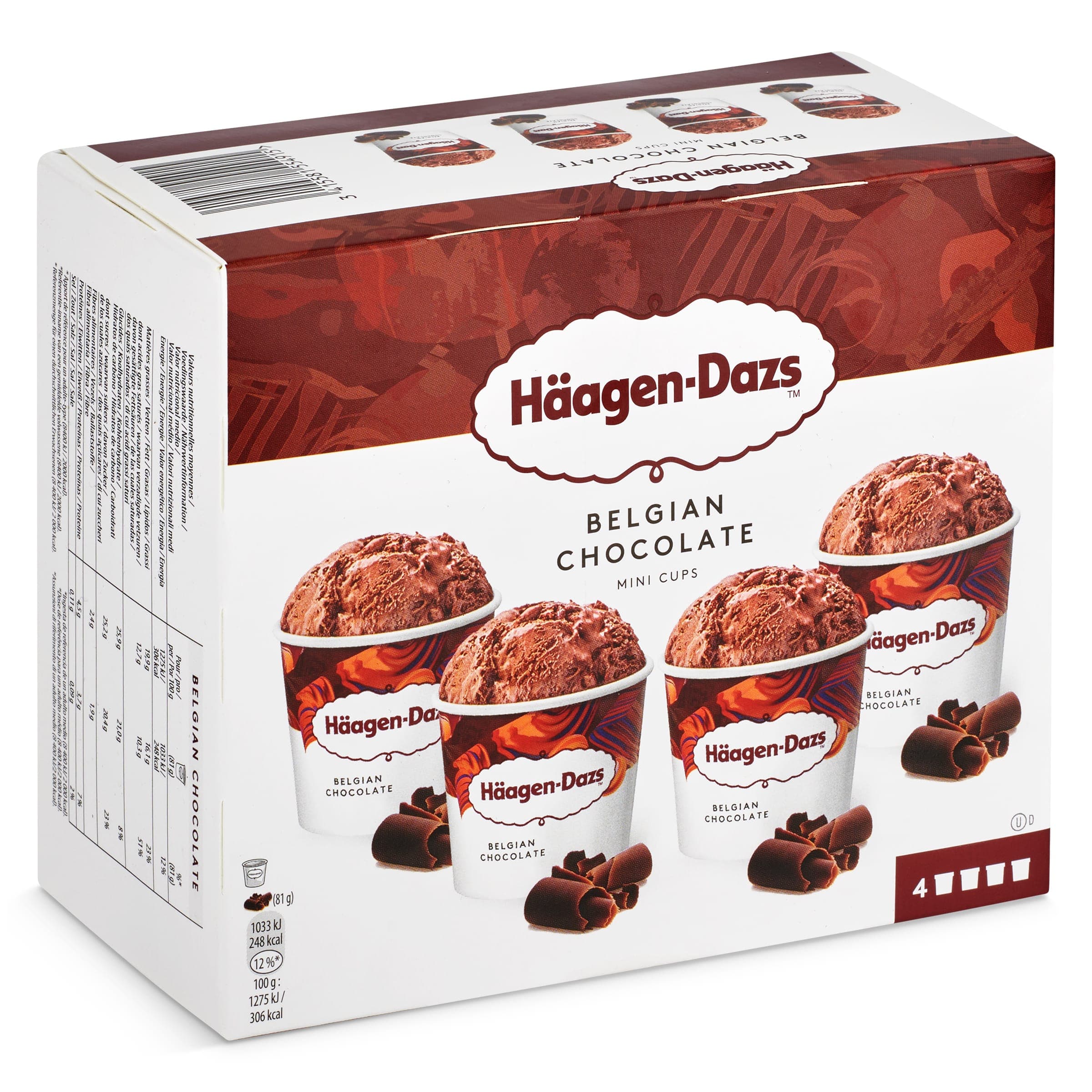 Helado chocolate mini cups 4 unidades Haagen Dazs 326 g