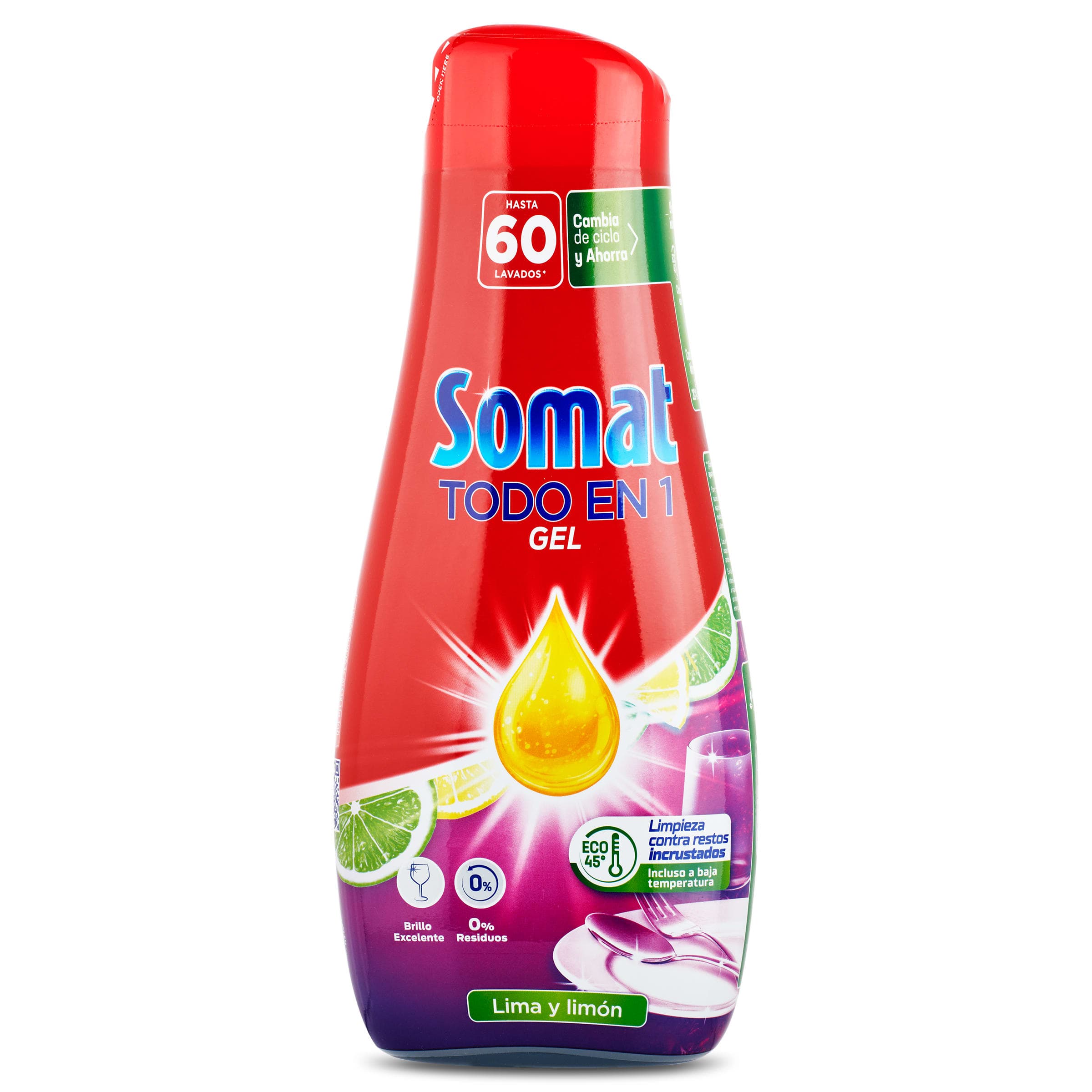 Lavavajillas máquina todo en 1 lima y limón Somat botella 60 lavados 1.08 L