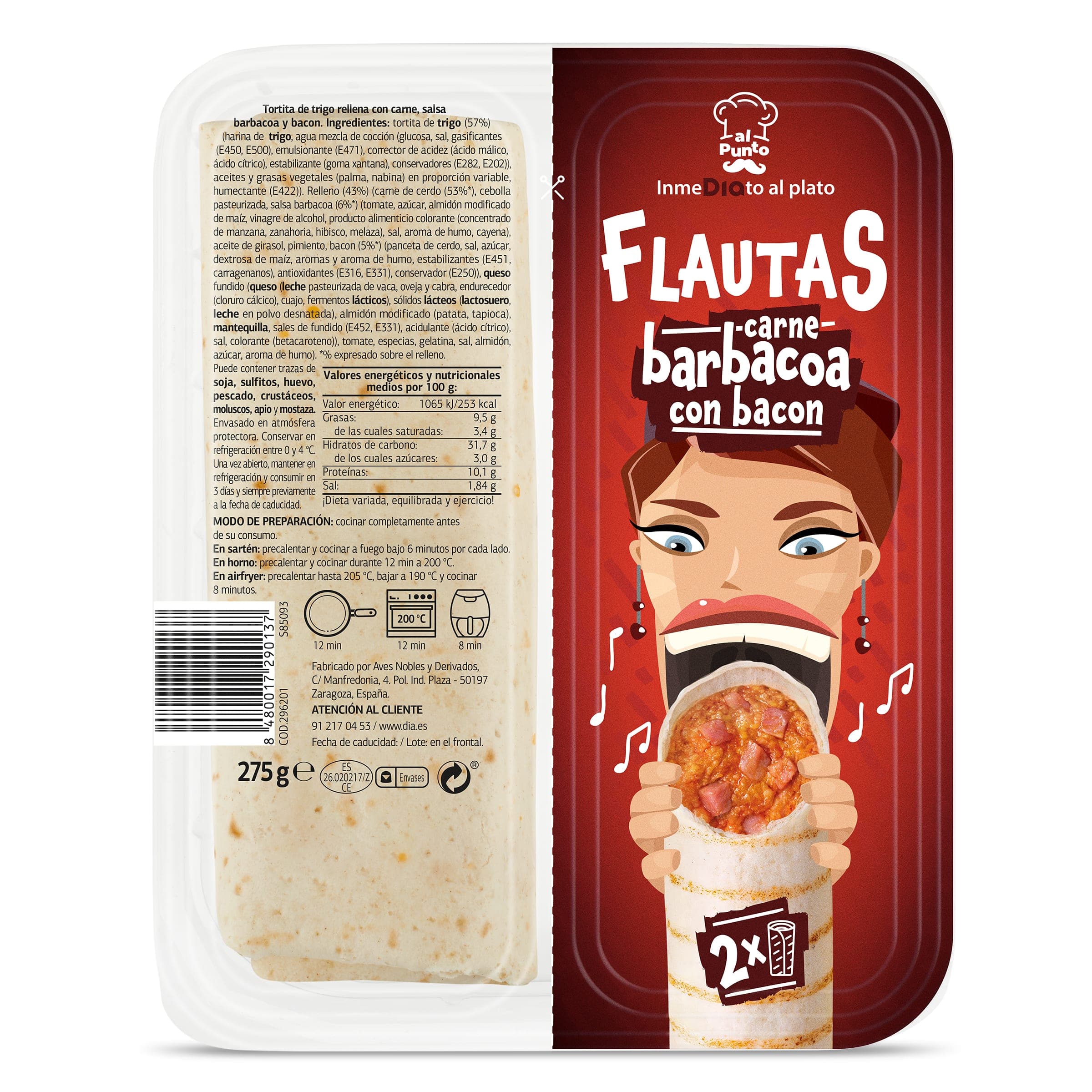 Flautas de carne barbacoa con bacon Dia Al Punto 275 g