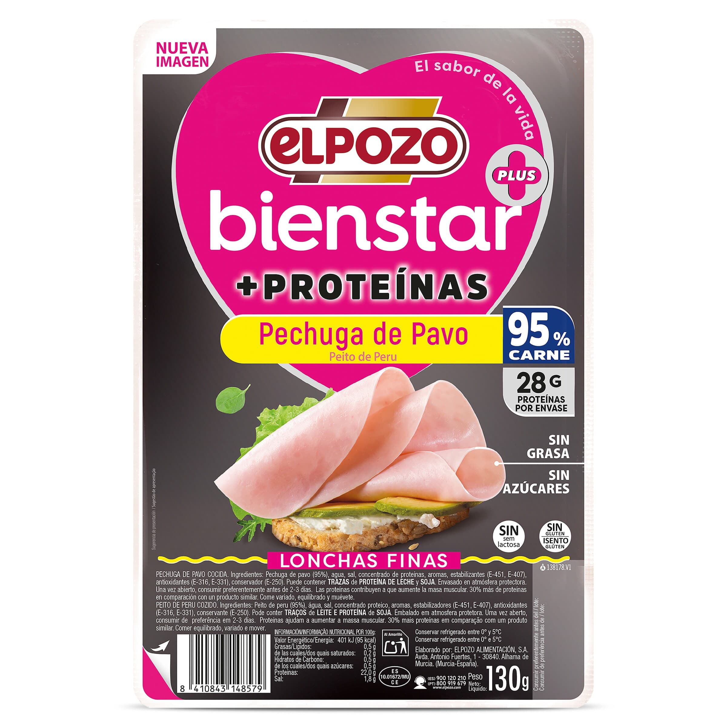Pechuga de pavo + proteínas Elpozo Bienstar 130 g
