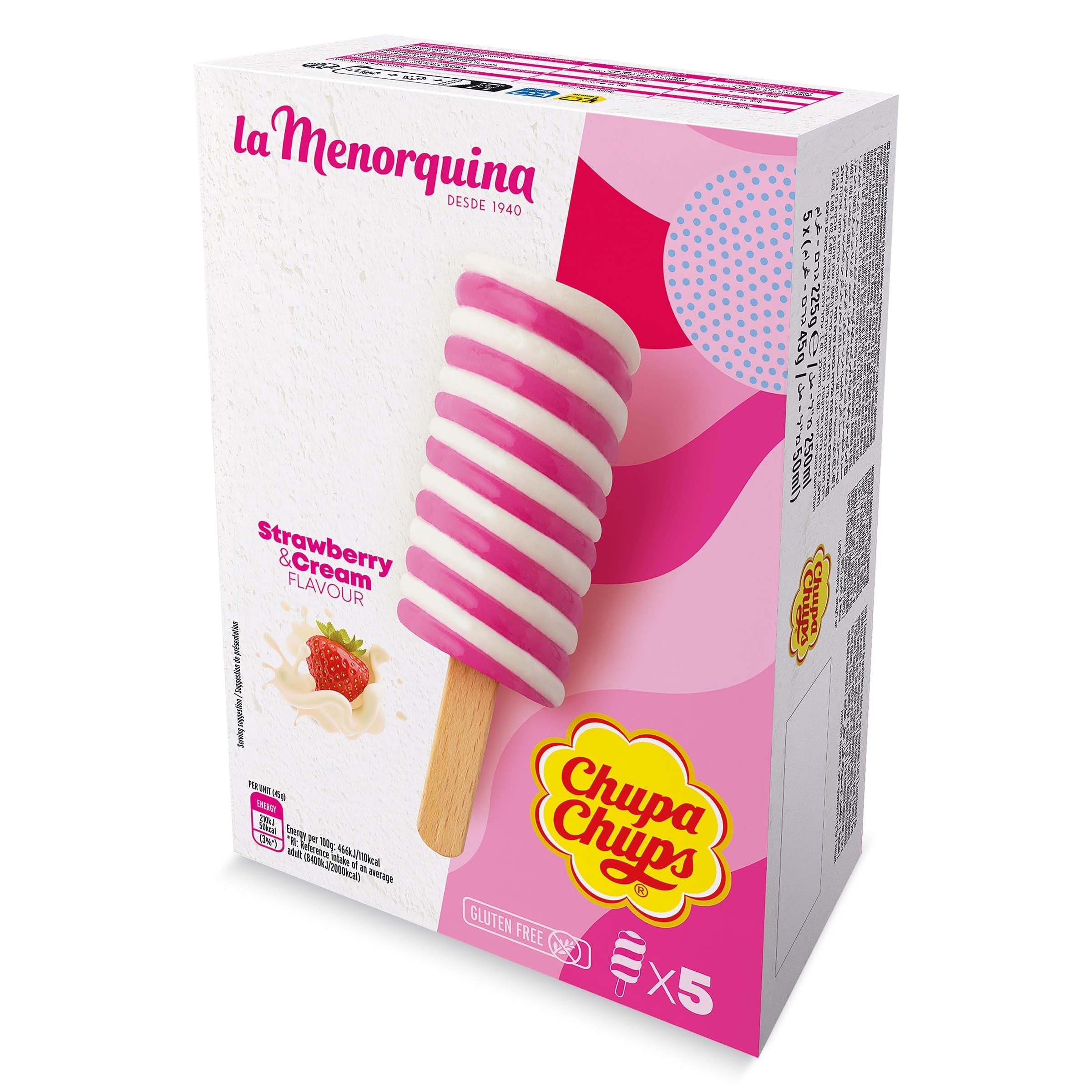 Helados sabor fresa y crema Chupa Chups 5 x 45 g