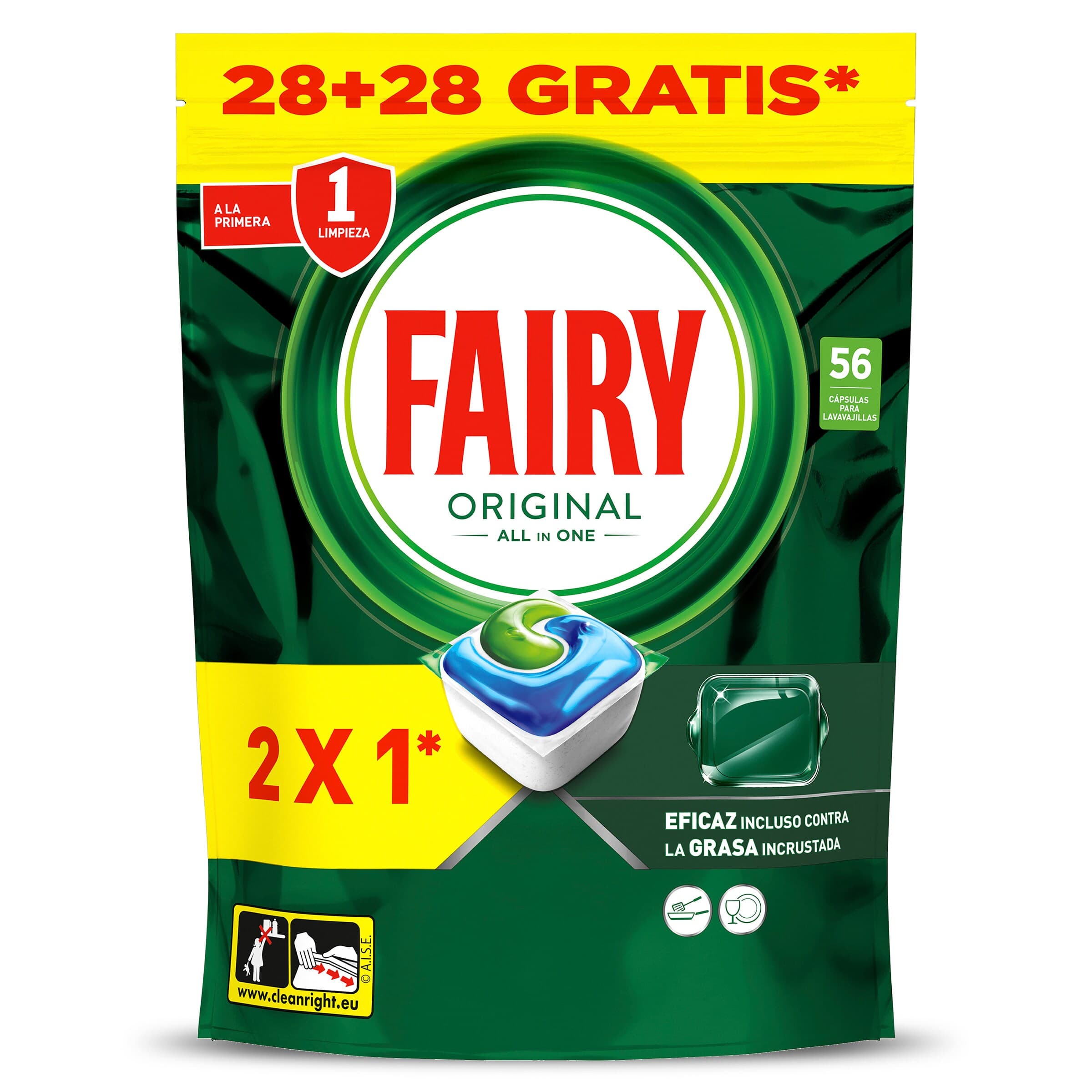 Lavavajillas máquina todo en uno Fairy bolsa 56 unidades