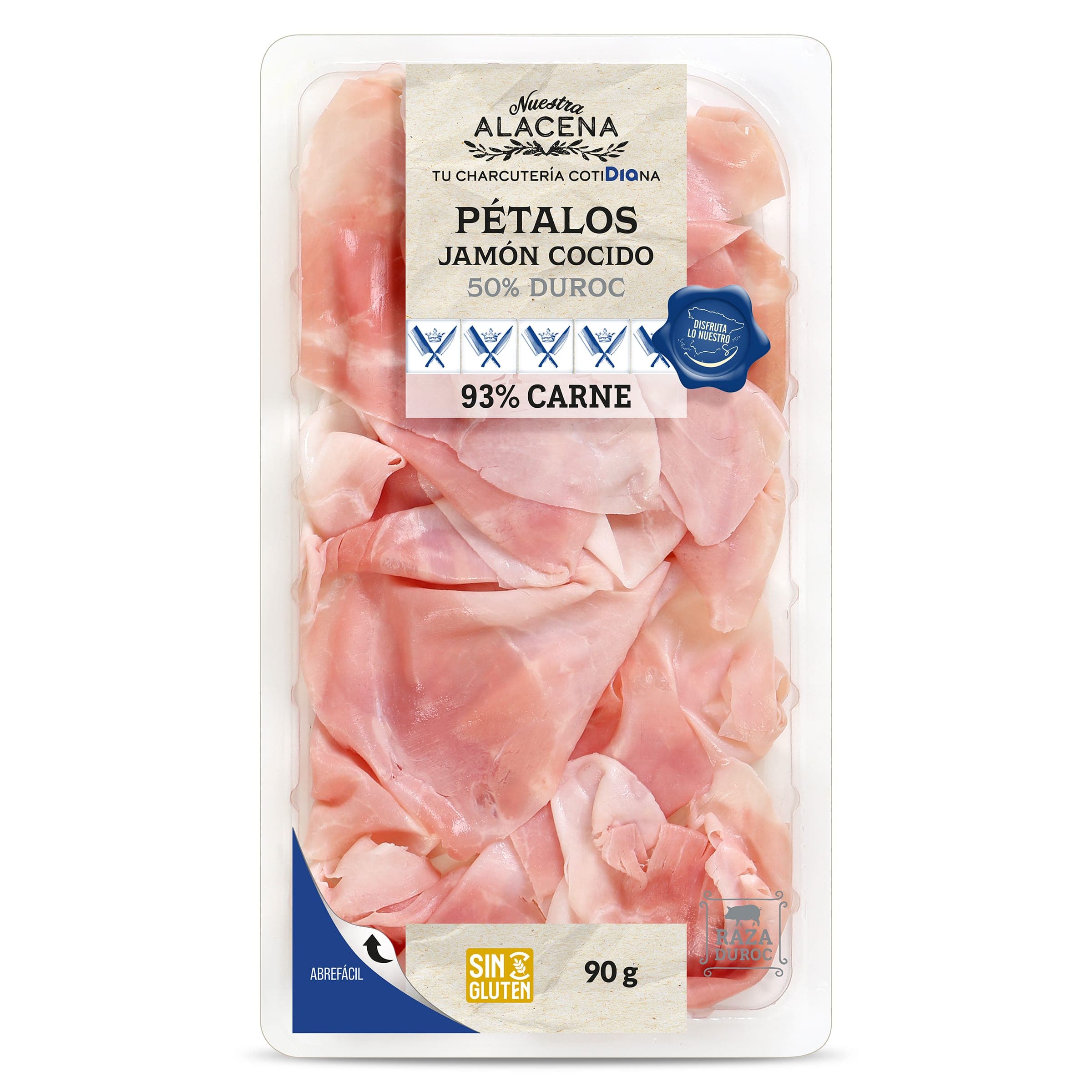 Pétalos de jamón cocido 93% duroc 50% Dia Nuestra Alacena 90 g