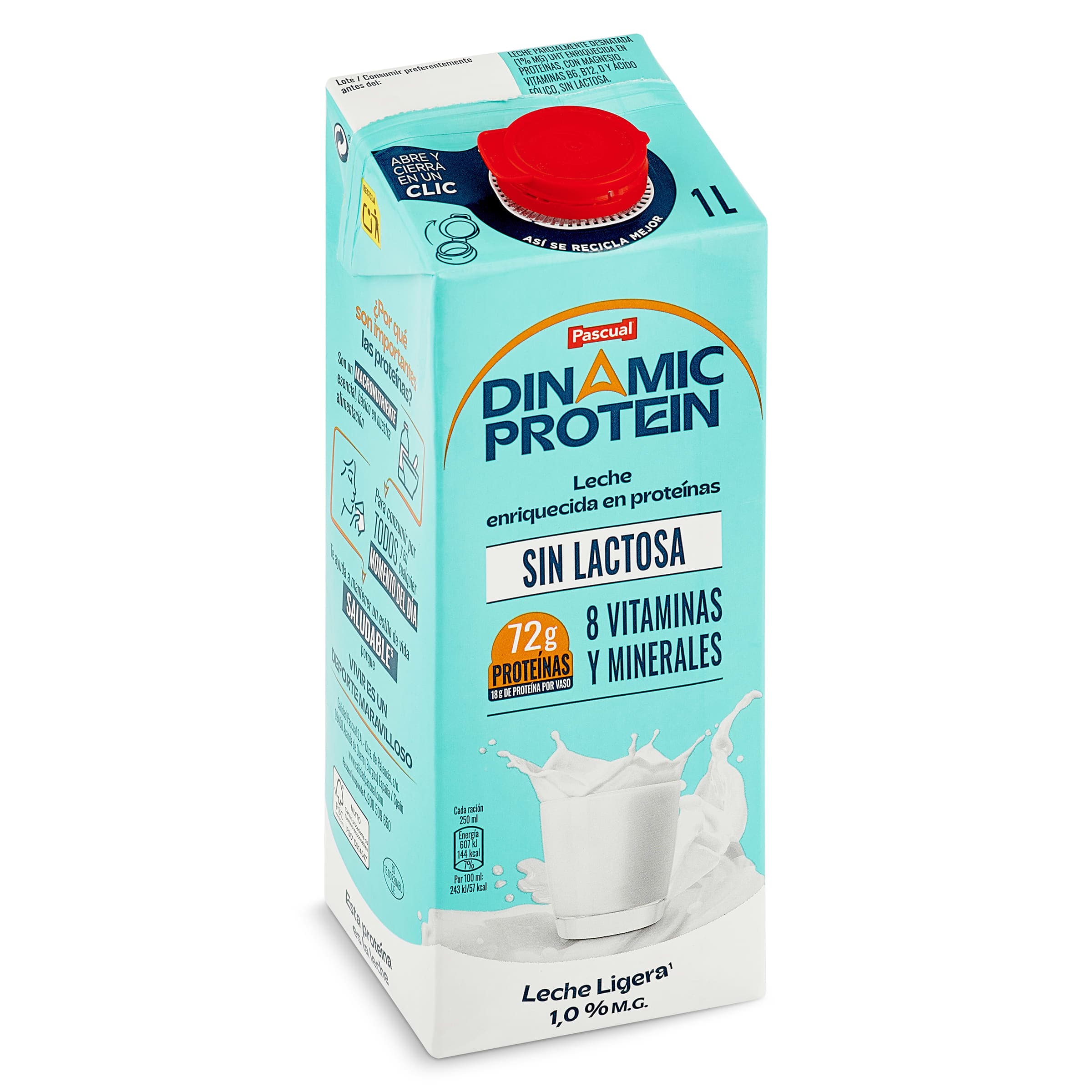 Leche desnatada sin lactosa dinamic protein Pascual 1 L