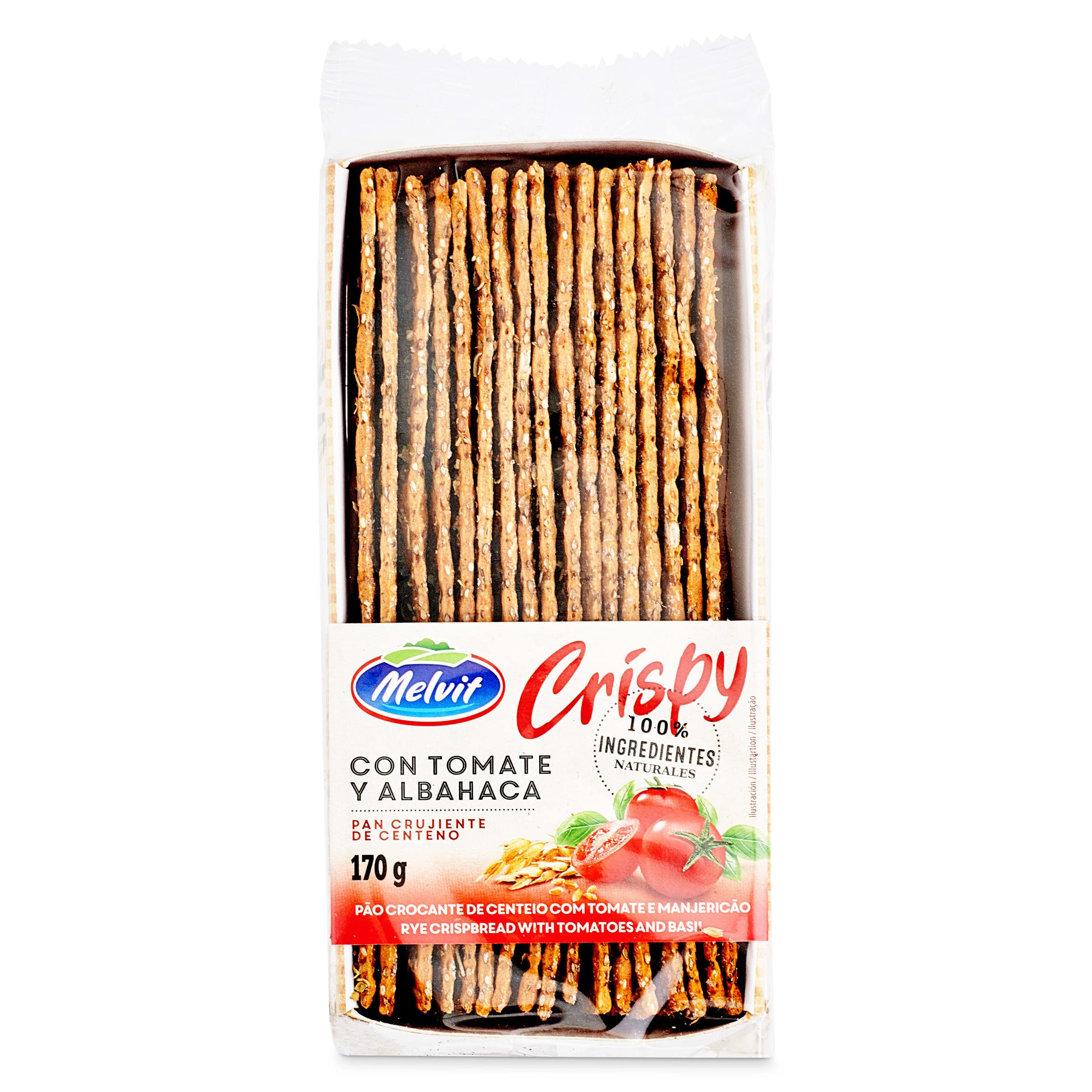 Pan crujiente de centeno con tomate y albahaca Melvit 170 g