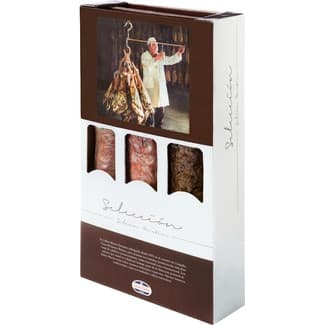 Lote de embutidos de cebo ibéricos 50% raza ibérica caja 1,55 kg 1/2 chorizo + 1/2 salchichón + 1/2 lomo de 450 a 500 g aprox c/u - Julian Martin