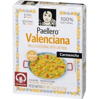 Sazonador para paella valenciana con azafrán Sin Gluten 3 sobres para 12 raciones caja 12 g - Carmencita