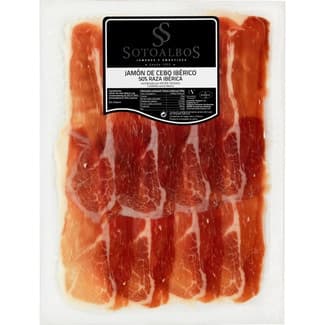 Jamón de cebo ibérico 50% raza ibérica en lonchas sin gluten envase 100 g - Sotoalbos