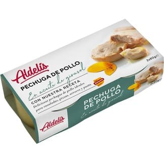 Pechuga de pollo en aceite de girasol pack 2 latas 80 g - Aldelis