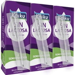 Leche semidesnatada enriquecida con calcio + Vitamina D sin lactosa pack 3 briks 200 ml - Kaiku Sin Lactosa