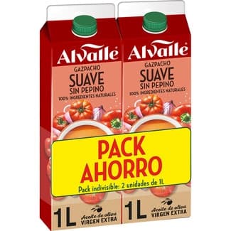 Gazpacho suave sin pepino pack ahorro 2 unidades brik 1 l - Alvalle