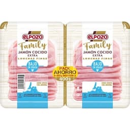 Family jamón cocido extra bajo en grasa en lonchas finas pack 2 x 200 g envase 400 g sin gluten sin lactosa pack ahorro - Elpozo