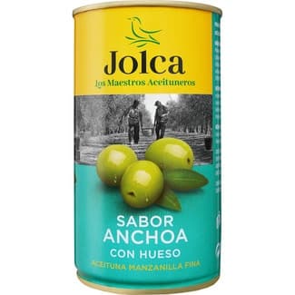 Aceitunas manzanilla sabor anchoa con hueso lata 185 g neto escurrido - Jolca