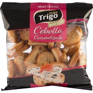 Gourmet mini tostas con cebolla caramelizada bolsa 120 g - Mas Trigo