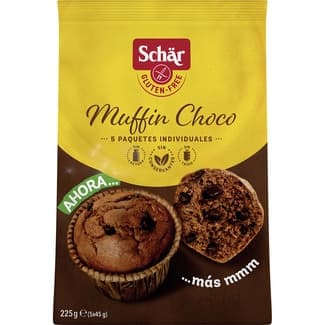 Muffins con chocolate negro sin gluten, sin lactosa y sin aceite de palma 4 unidades envase 225 g - Schar