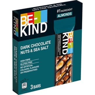 Barrita de frutos secos con chocolate negro y sal marina sin gluten estuche 90 g - Be-kind