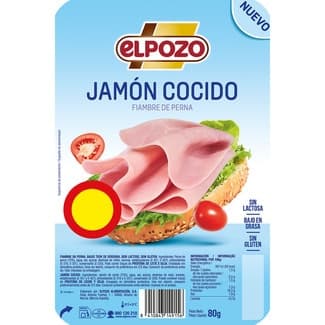 Jamón cocido bajo en grasa en lonchas envase 80 g sin gluten sin lactosa - Elpozo