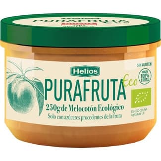 Mermelada de melocotón ecológico sin glutren frasco 250 g solo con azúcares procedentes de la fruta - Helios Purafruta