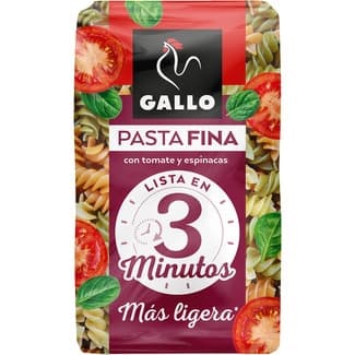 Hélices con tomate y espinacas pasta fina 3 minutos paquete 400 g - Gallo