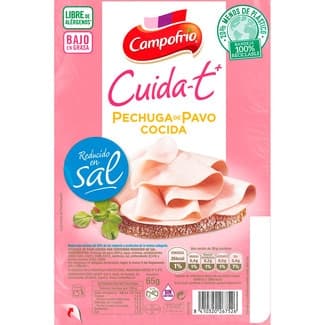 Cuida-t+ pechuga de pavo bajo en grasa reducido en sal en lonchas envase 65 g sin gluten sin lactosa - Campofrio