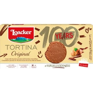 Tortina Original galletas de barquillo recubiertas de chocolate con leche paquete 125 g - Loacker