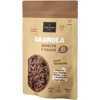 Granolas de avena integral, espelta y cacao ecológicas y veganas 30% - azúcares bolsa 275 g - 4 Hectareas
