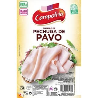 Fiambre de pechuga de pavo bajo en grasa en lonchas sin gluten sin lactosa envase 70 g - Campofrio