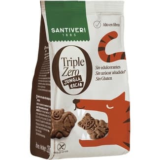 Galletas Triple Zero Jungla con cacao sin gluten, azúcar añadido ni edulcorantes envase 120 g - Santiveri