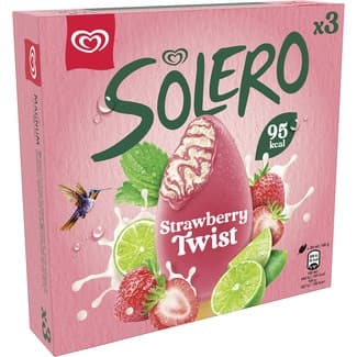 Helado Strawberry Twist de vainilla con sorbete de fresa y lima 3 unidades estuche 270 ml - Solero