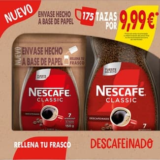 Café soluble descafeinado pack 2 frasco 350 g + doypack de 150 g - Nescafe Classic