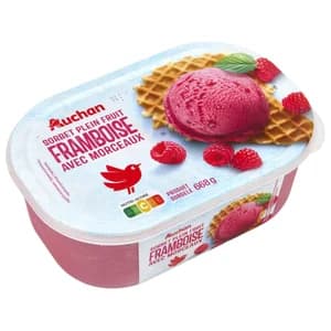 AUCHAN Tarrina de sorbete de frambuesa con trocitos de frambuesa 1 l.