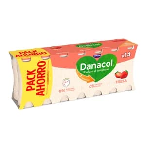 DANACOL Leche fermentada desnatada con edulcorantes, esteroles vegetales añadidos y sabor a fresa de Danone 14 x 100 g.