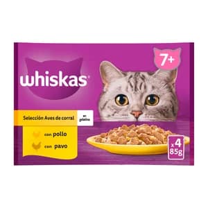 WHISKAS Pienso húmedo para gatos bolsa senior gelatina WHISKAS 4x85 gr.
