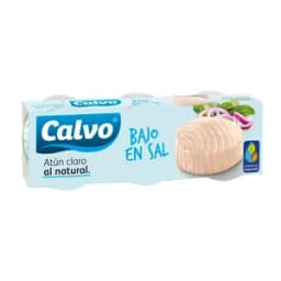 CALVO Atún claro al natural sin aceite con contenido reducido en sal. pack de 3 uds. 56 g.