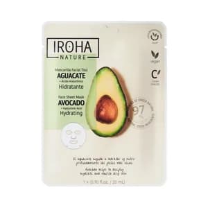 IROHA NATURE Mascarilla facial tisú, hidratante con aguacate y ácido Hialurónico.